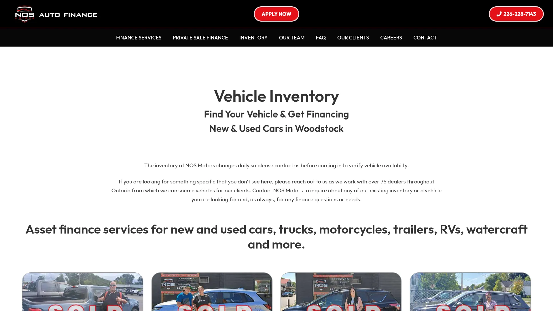 NOS Motors Auto Finance website