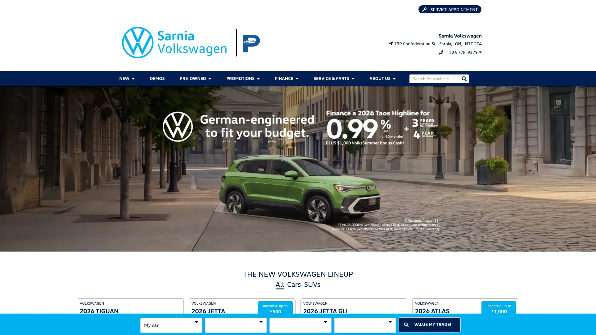 Sarnia Volkswagen website