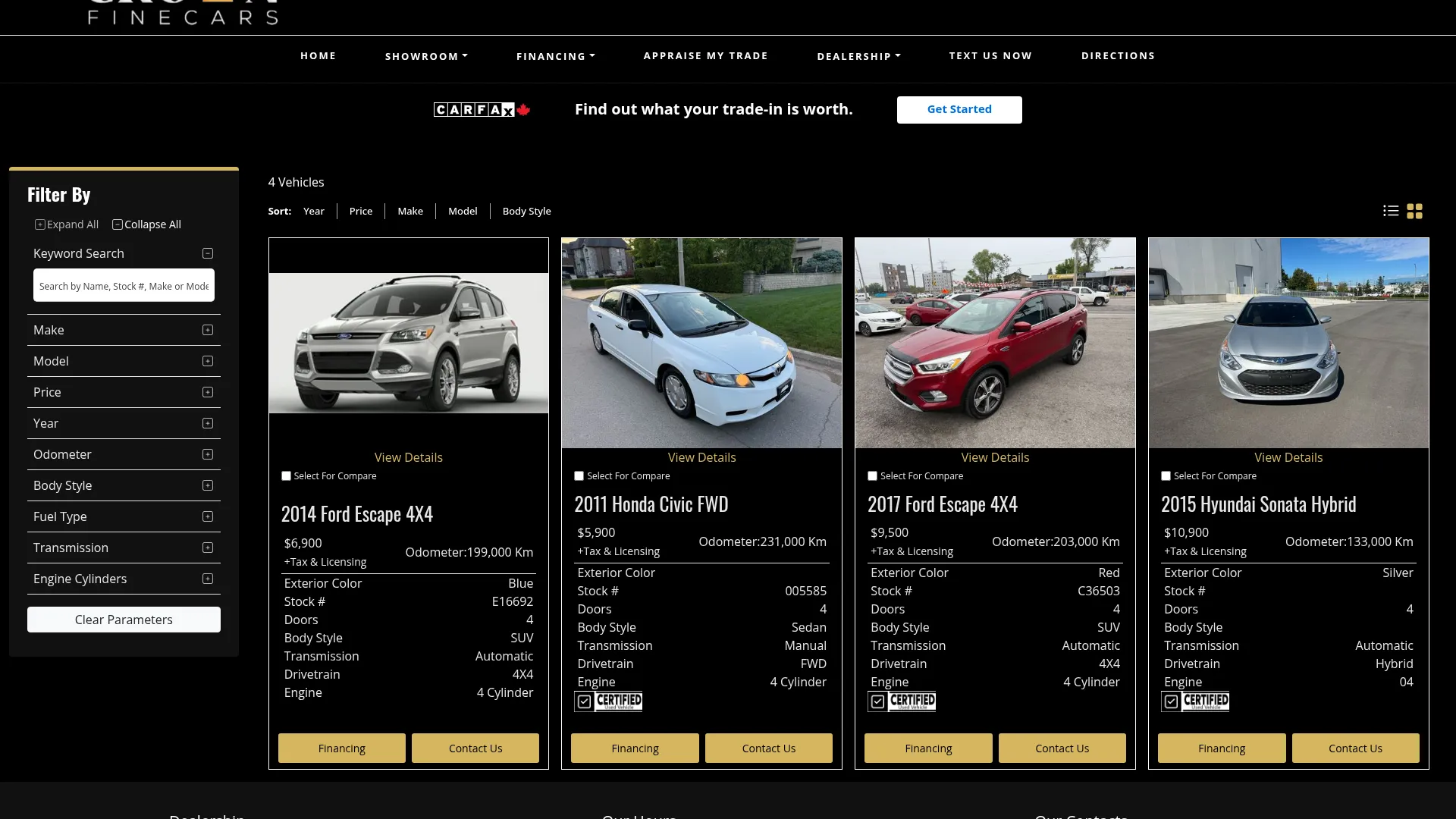 crownfinecars.ca website