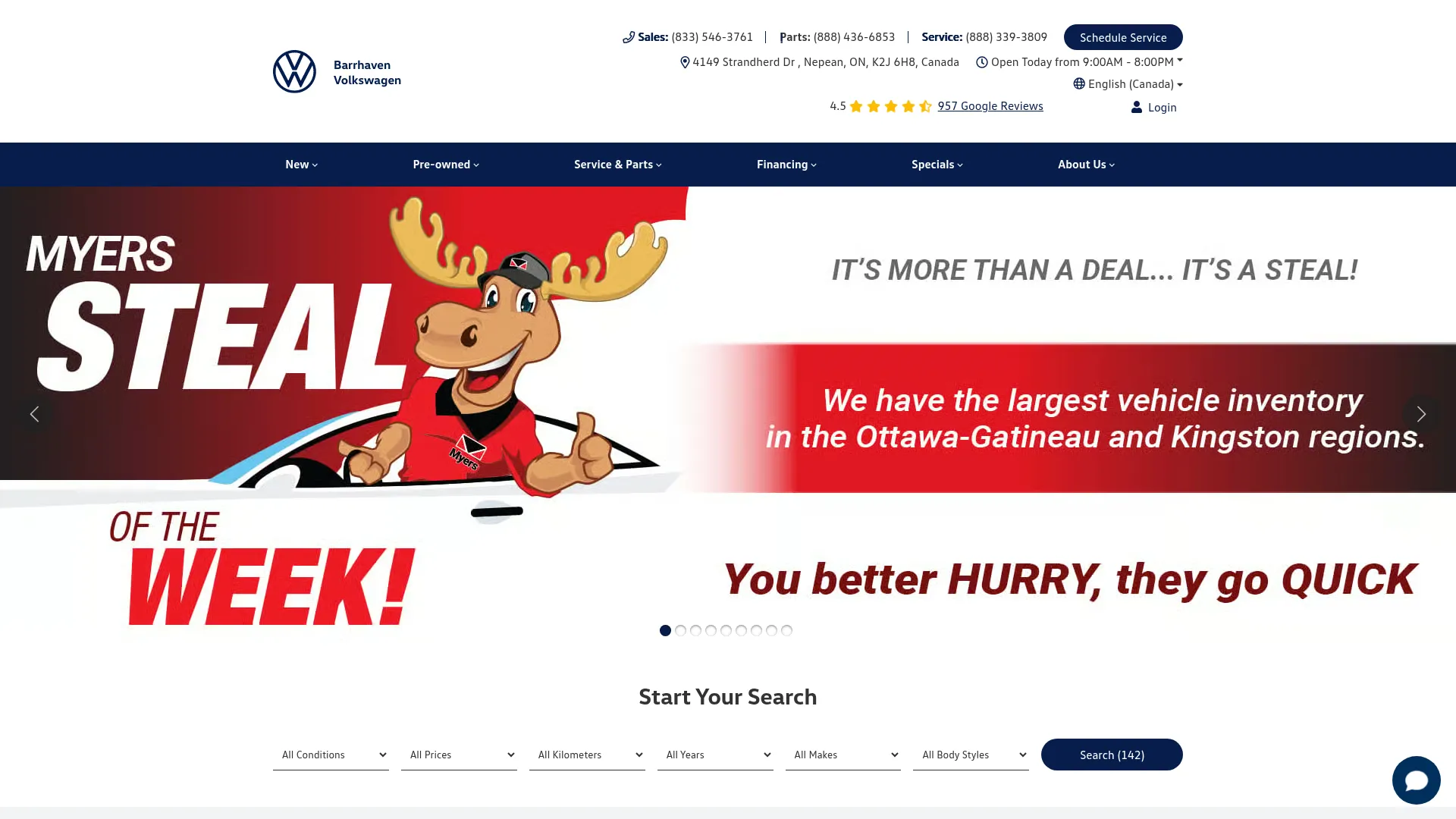 Myers Barrhaven Volkswagen website