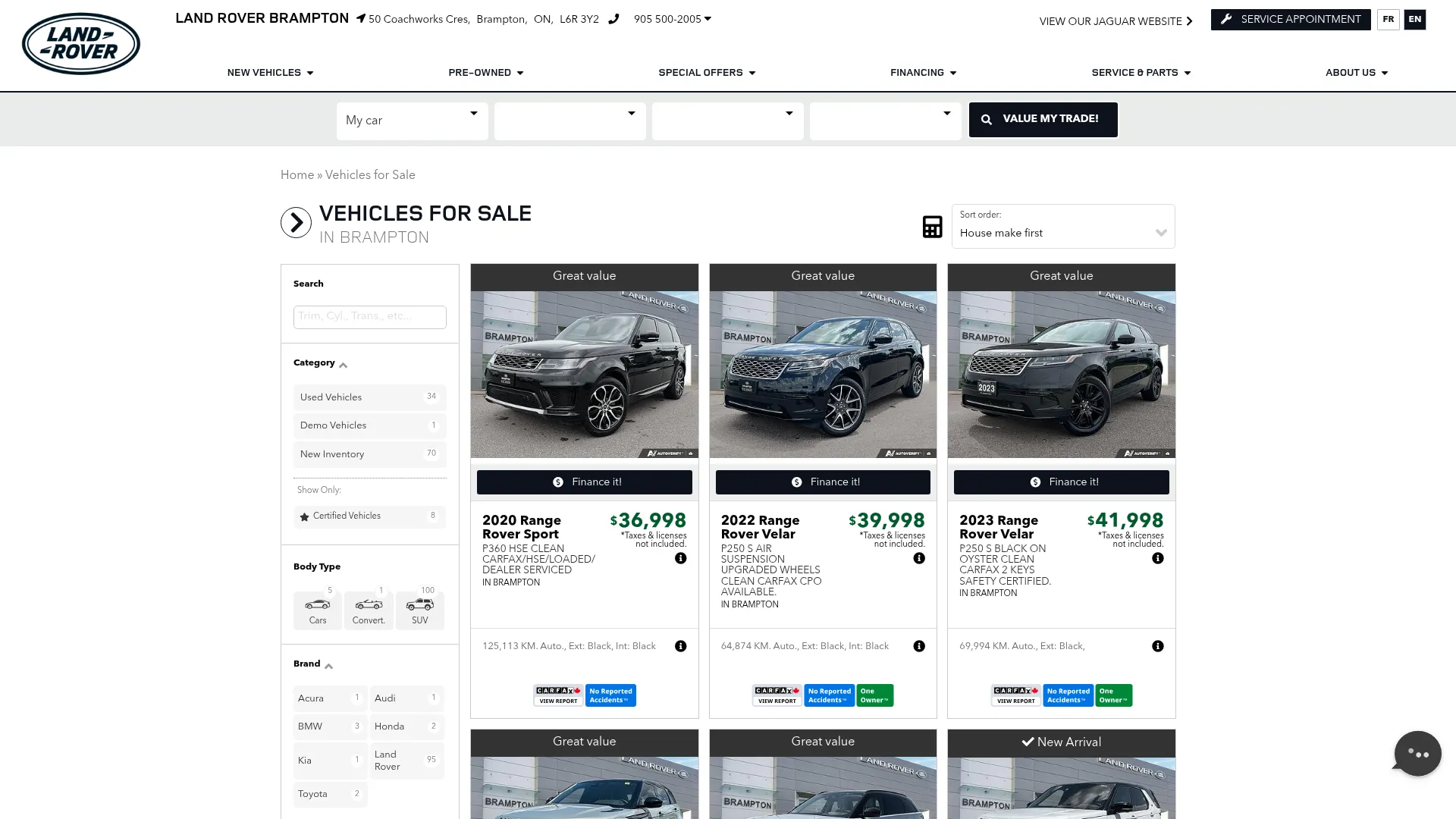 LAND ROVER BRAMPTON website