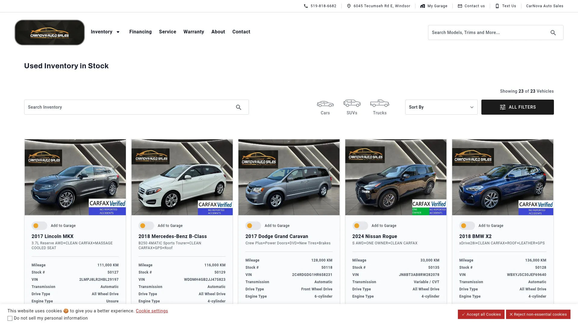 CarNova Auto Sales website