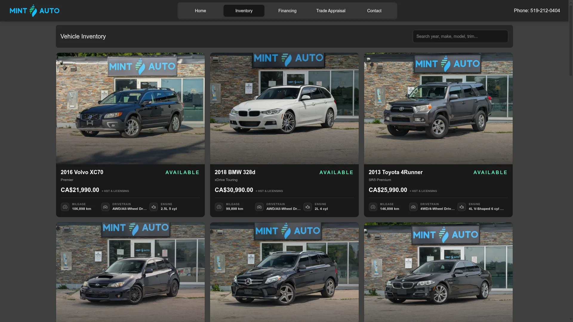 mintautomotive.ca website