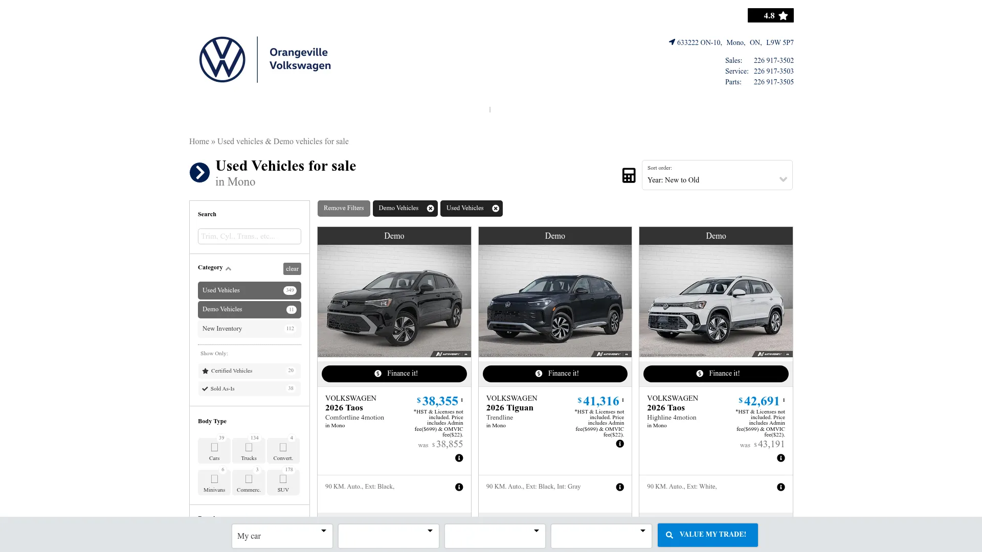Orangeville Volkswagen website