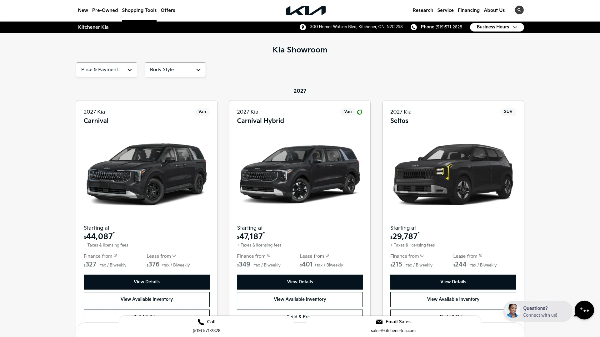 Kitchener Kia website