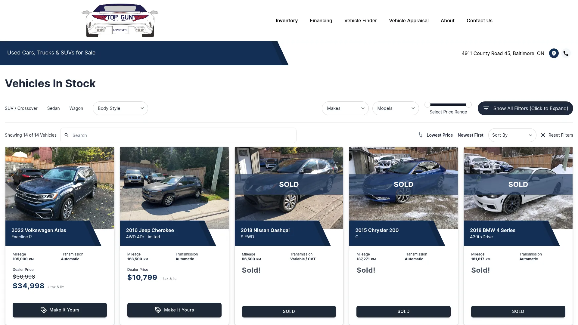 Top Gun Auto Sales website