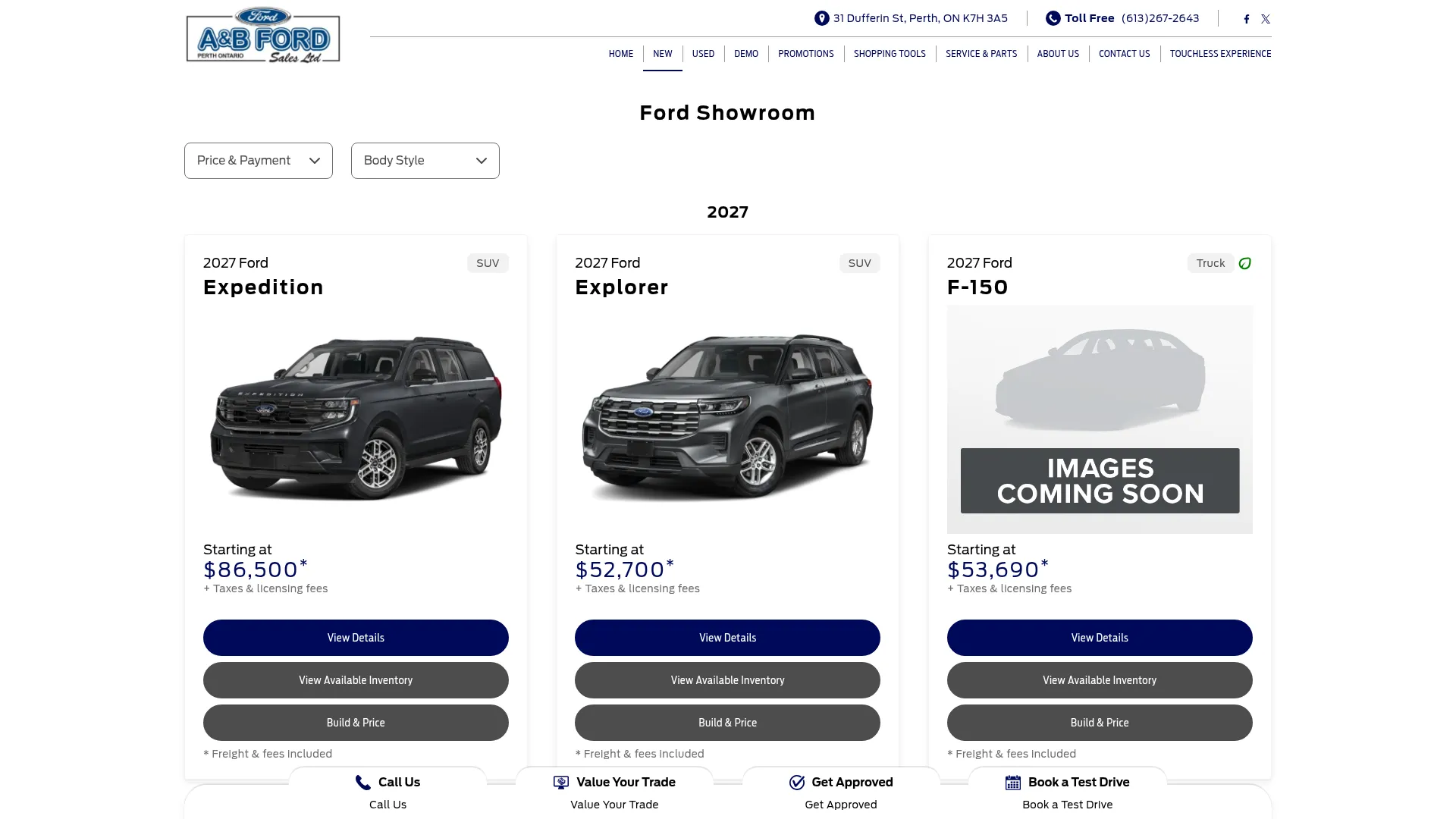 A & B Ford Sales Ltd. website