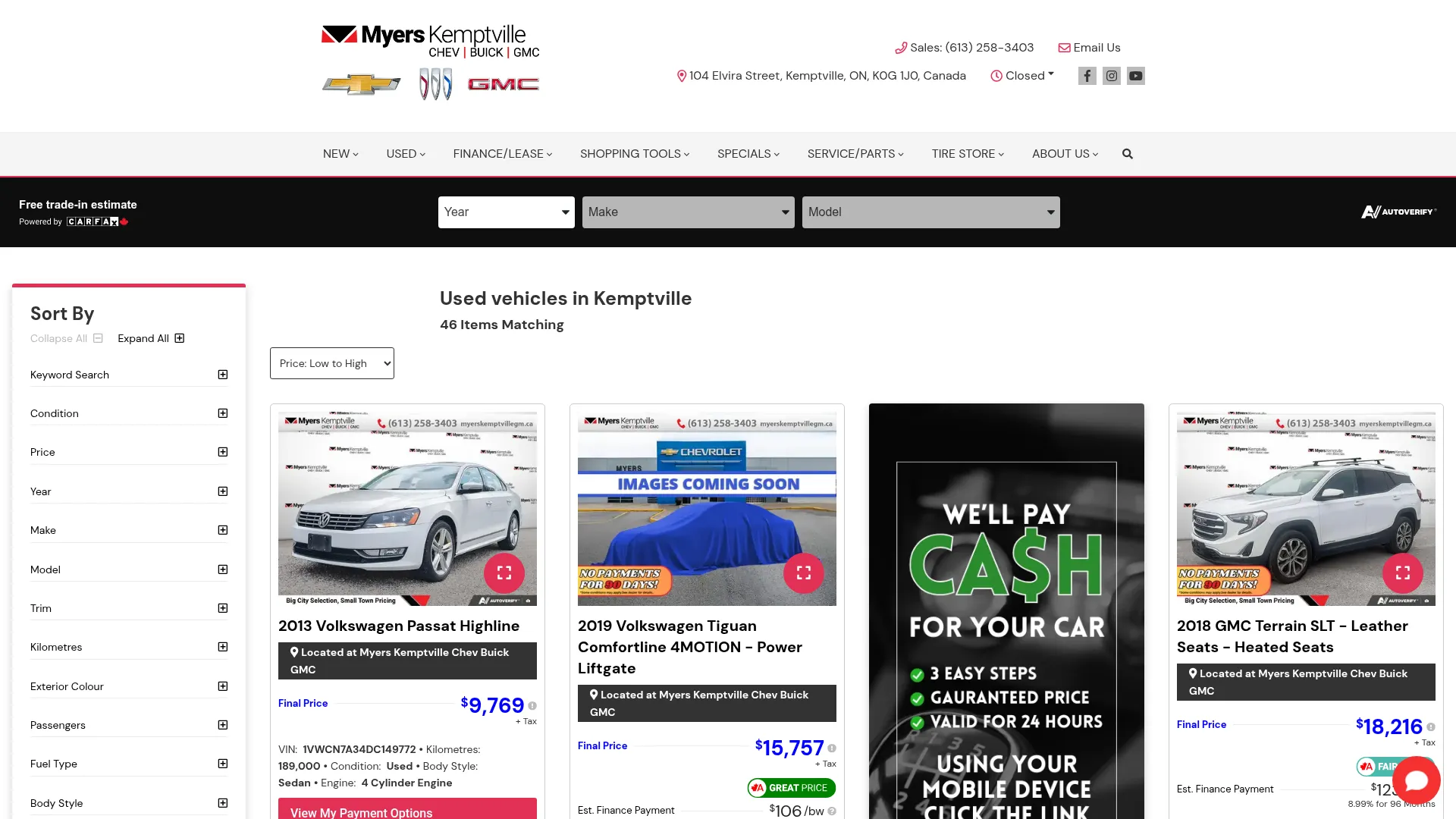 Myers Kemptville GM website