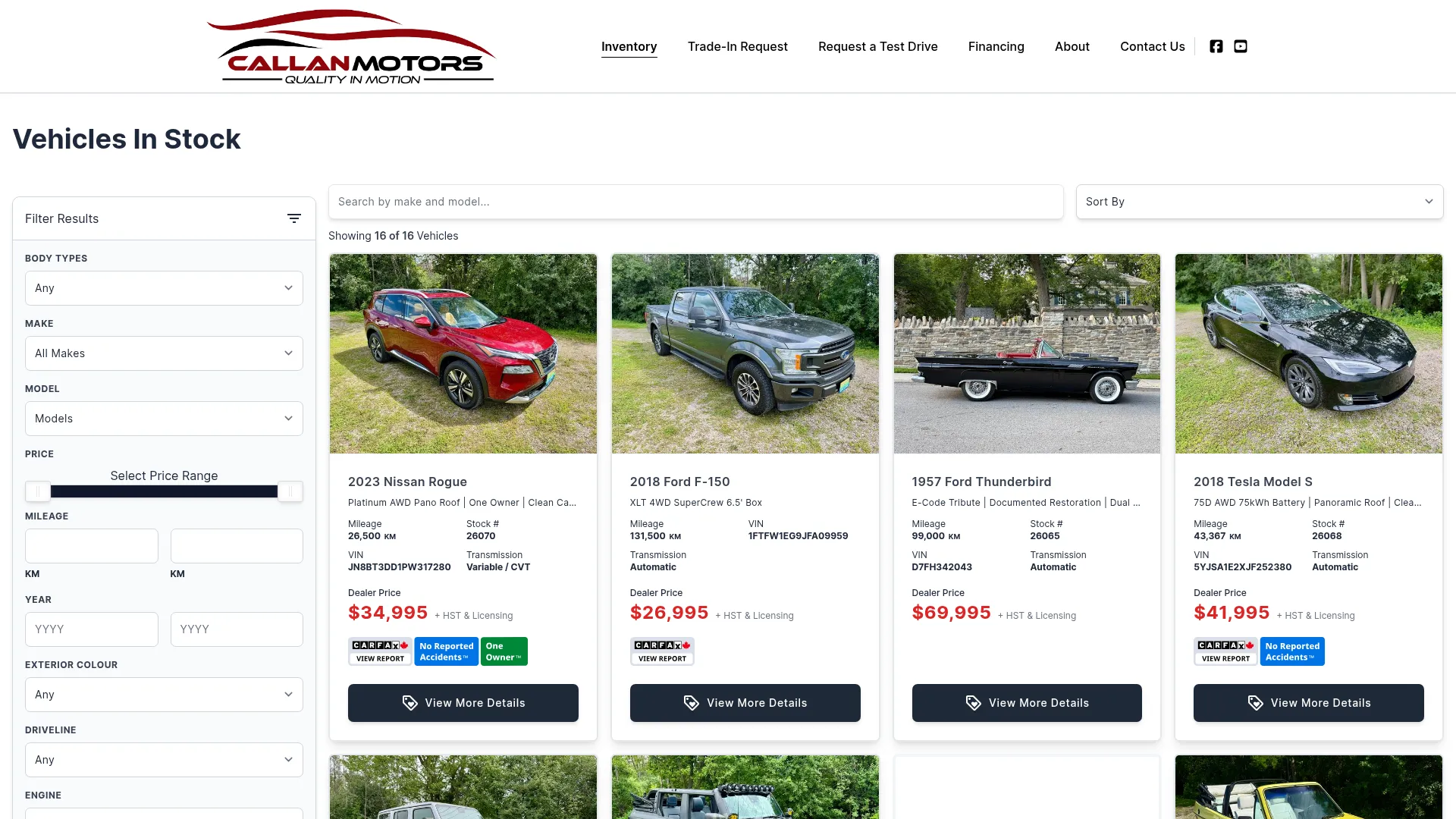 Callan Motors website