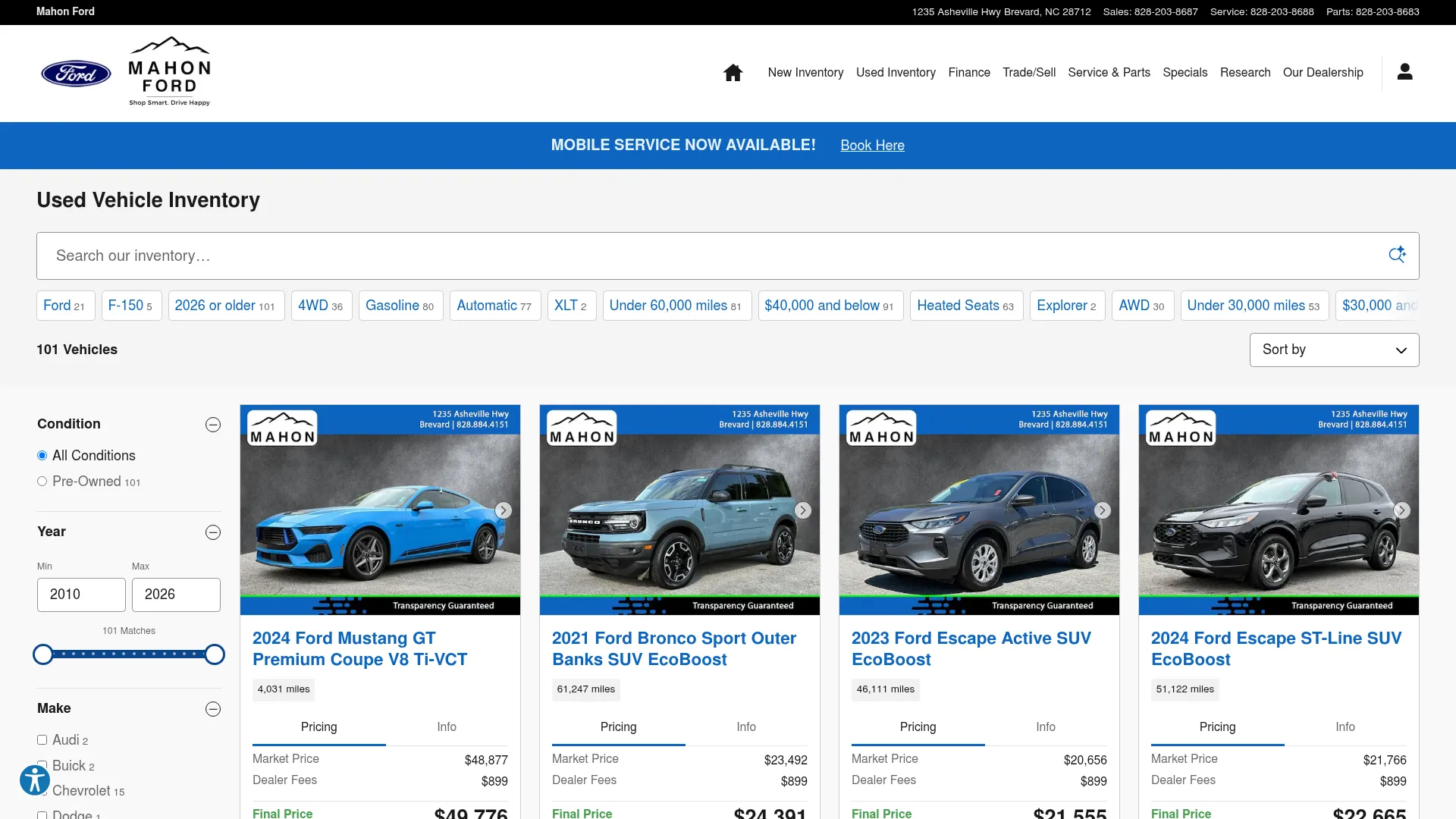 Mahon Ford website