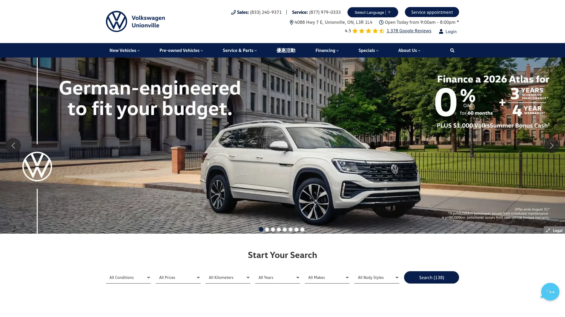 volkswagenunionville.ca website
