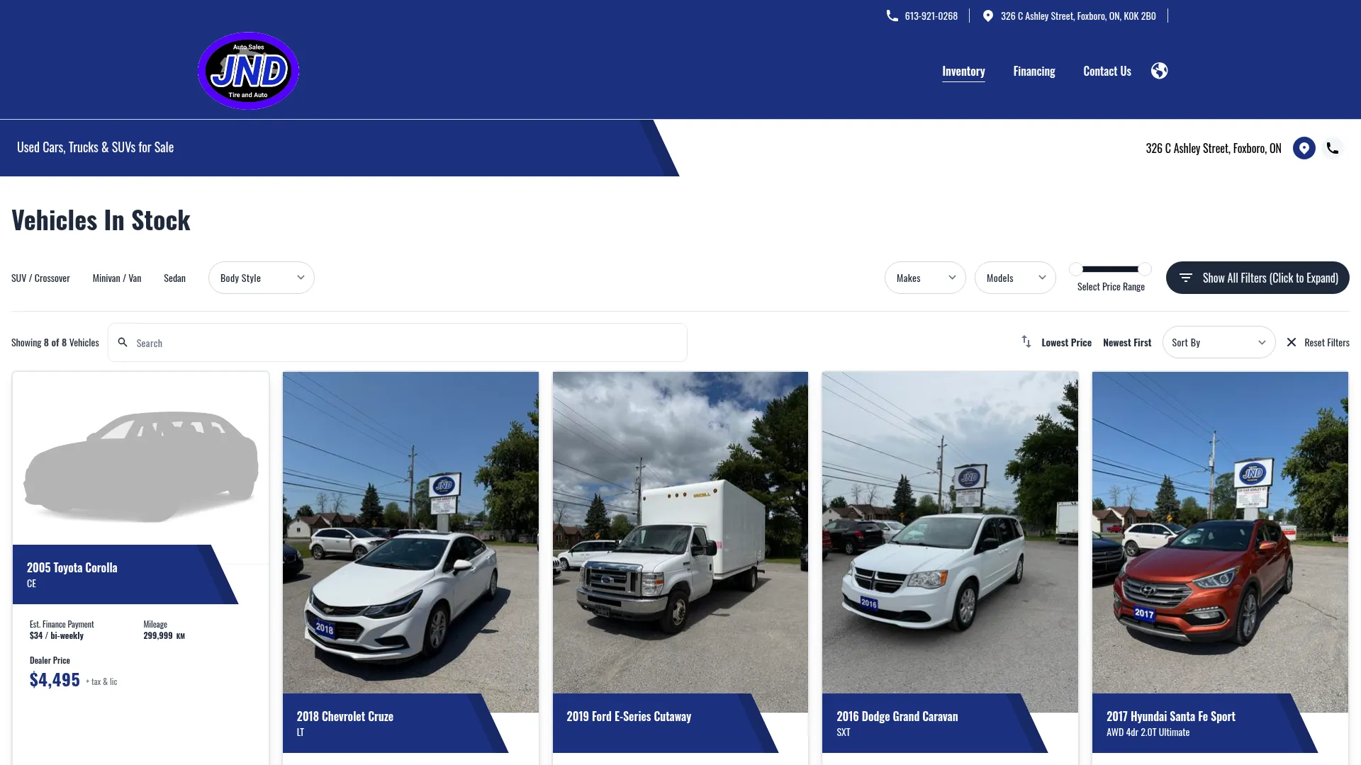 JND Auto Sales website