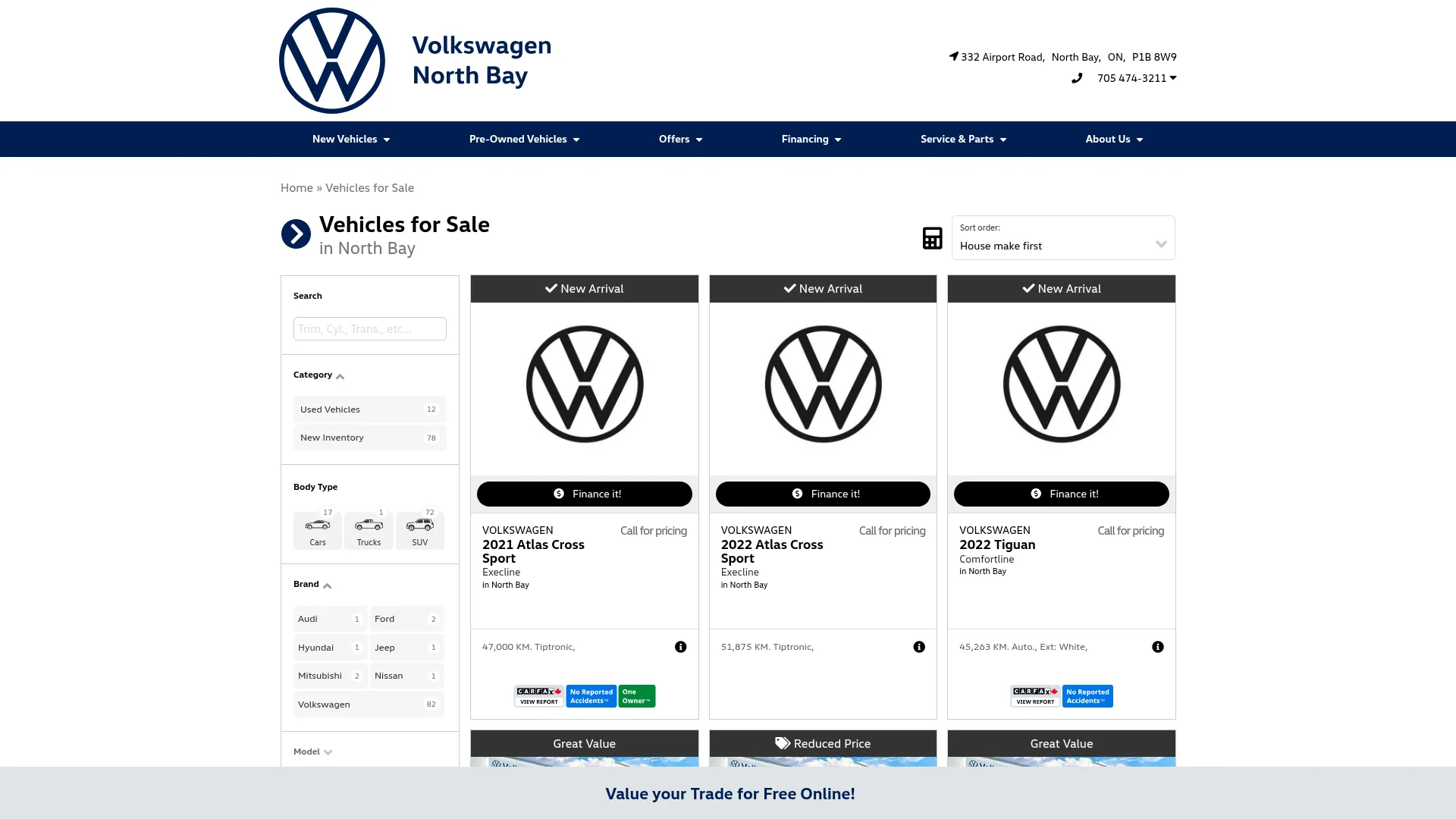 Volkswagen North Bay website