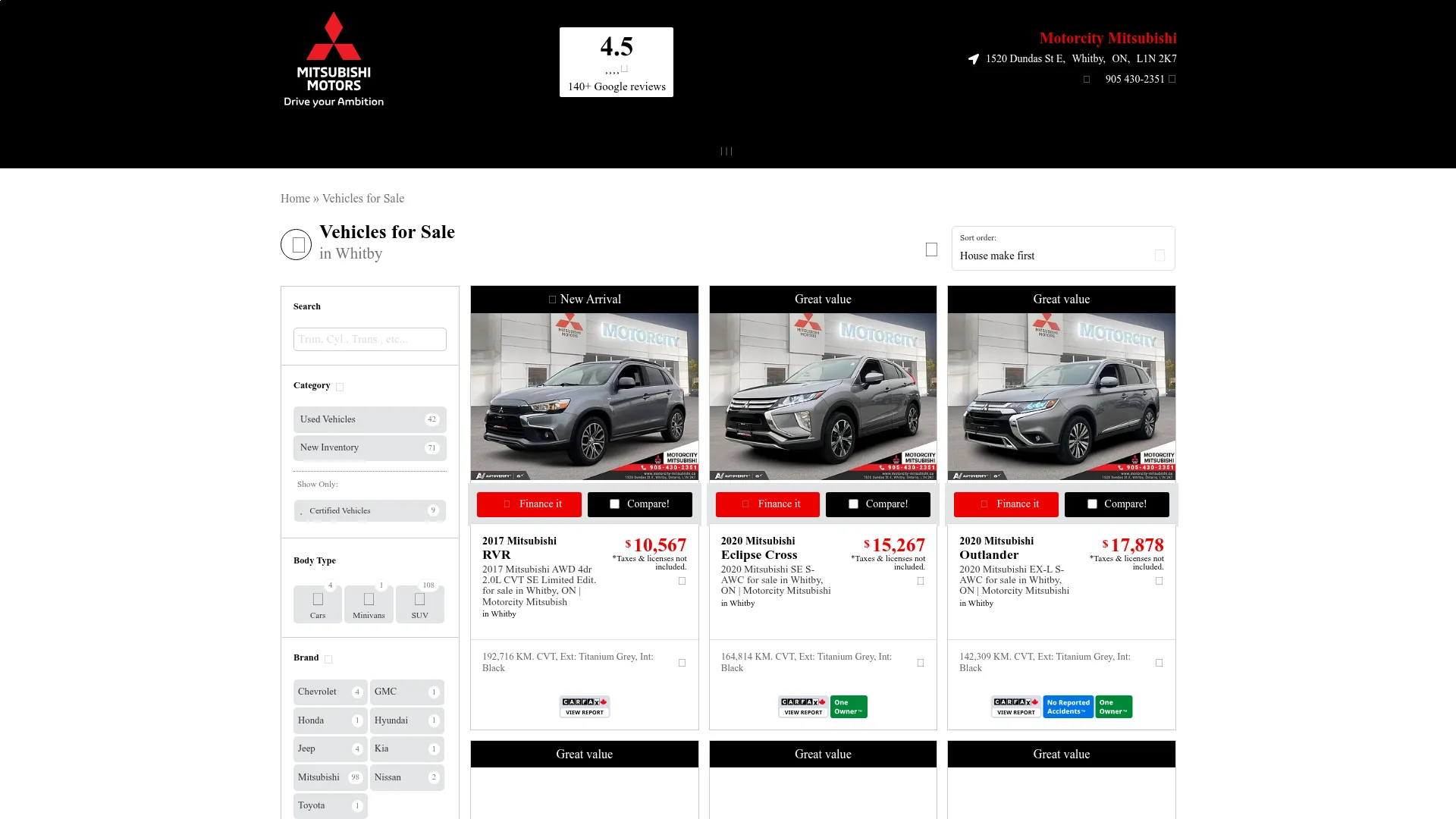 Motorcity Mitsubishi website