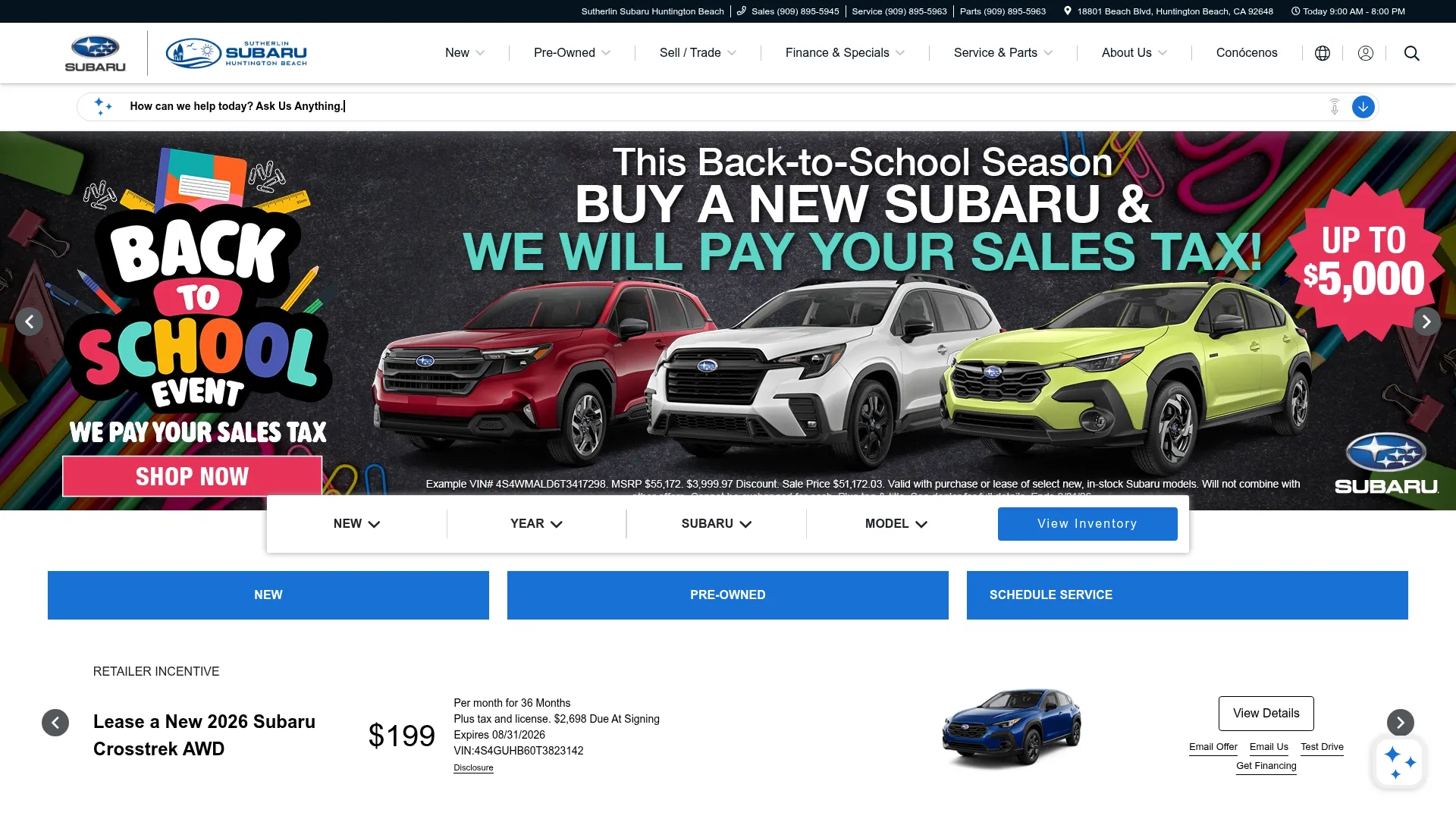 Sutherlin Subaru Huntington Beach website