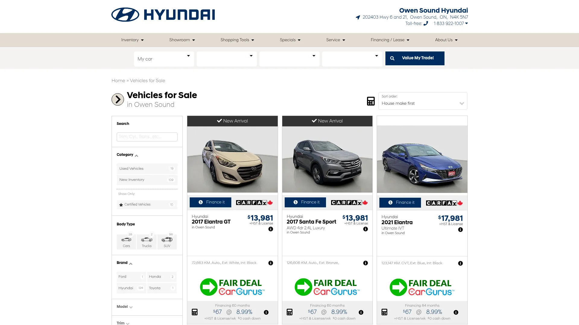 Owen Sound Hyundai website