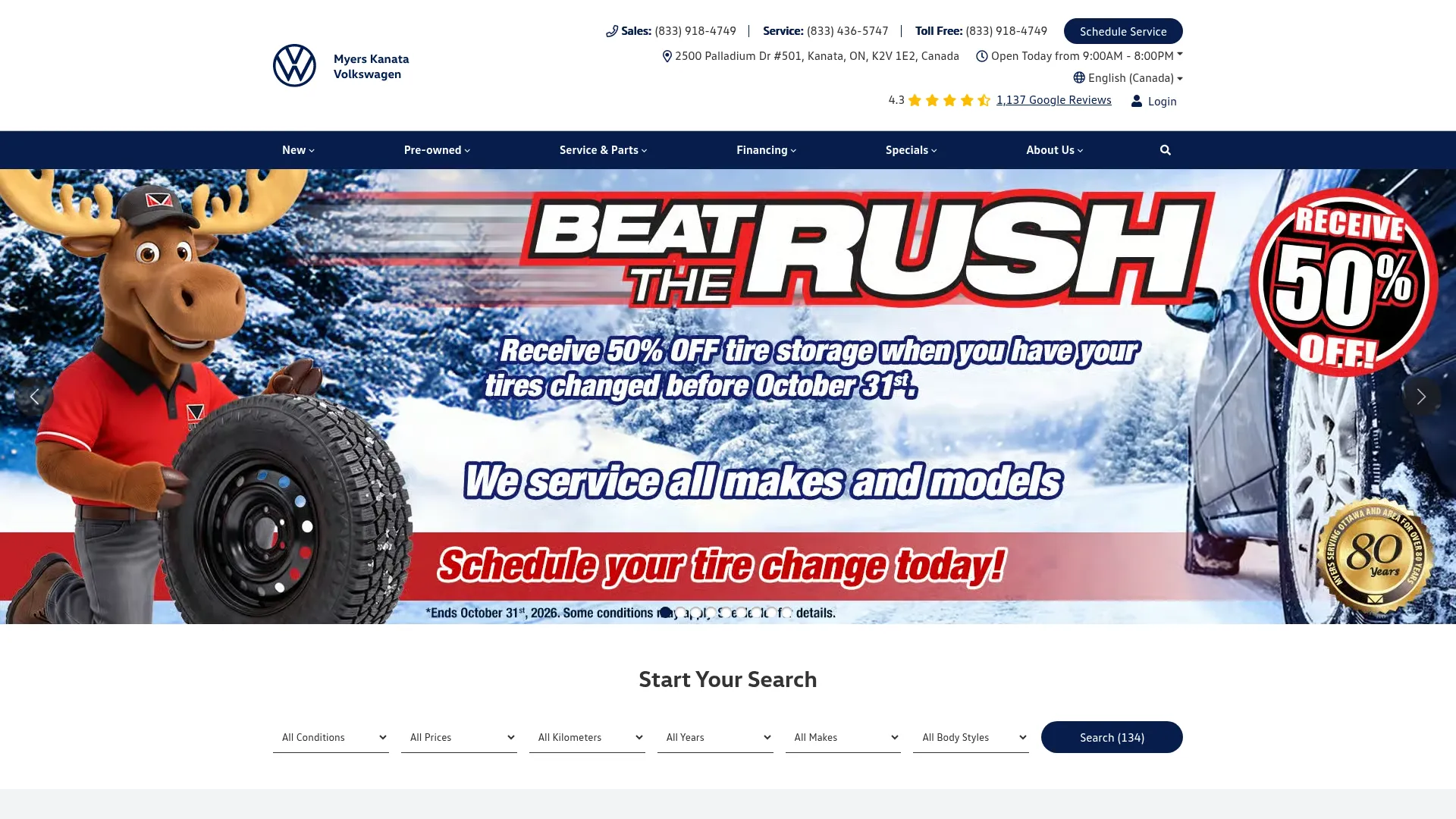 Myers Kanata Volkswagen website