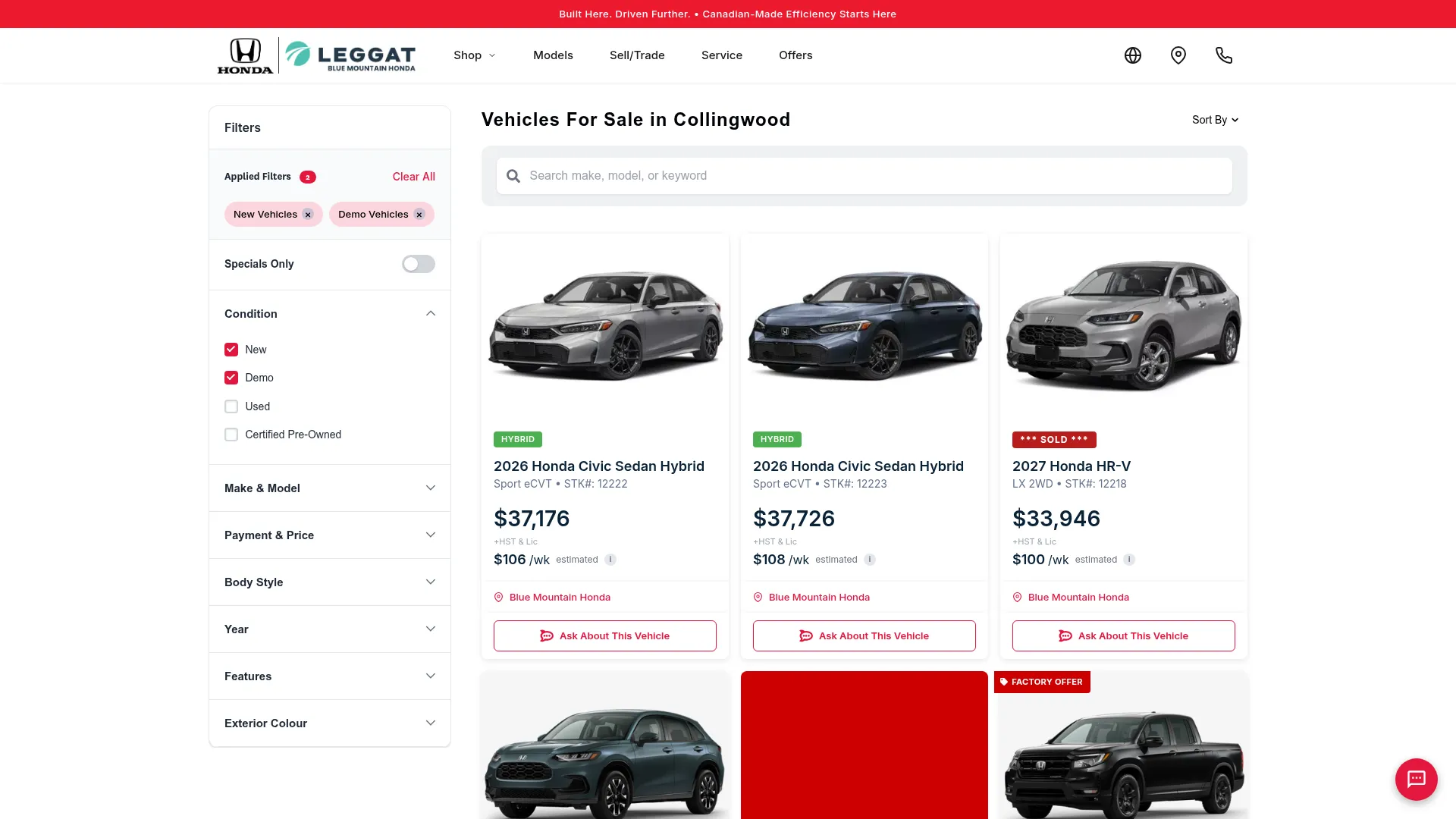 BLUE MOUNTAIN HONDA website