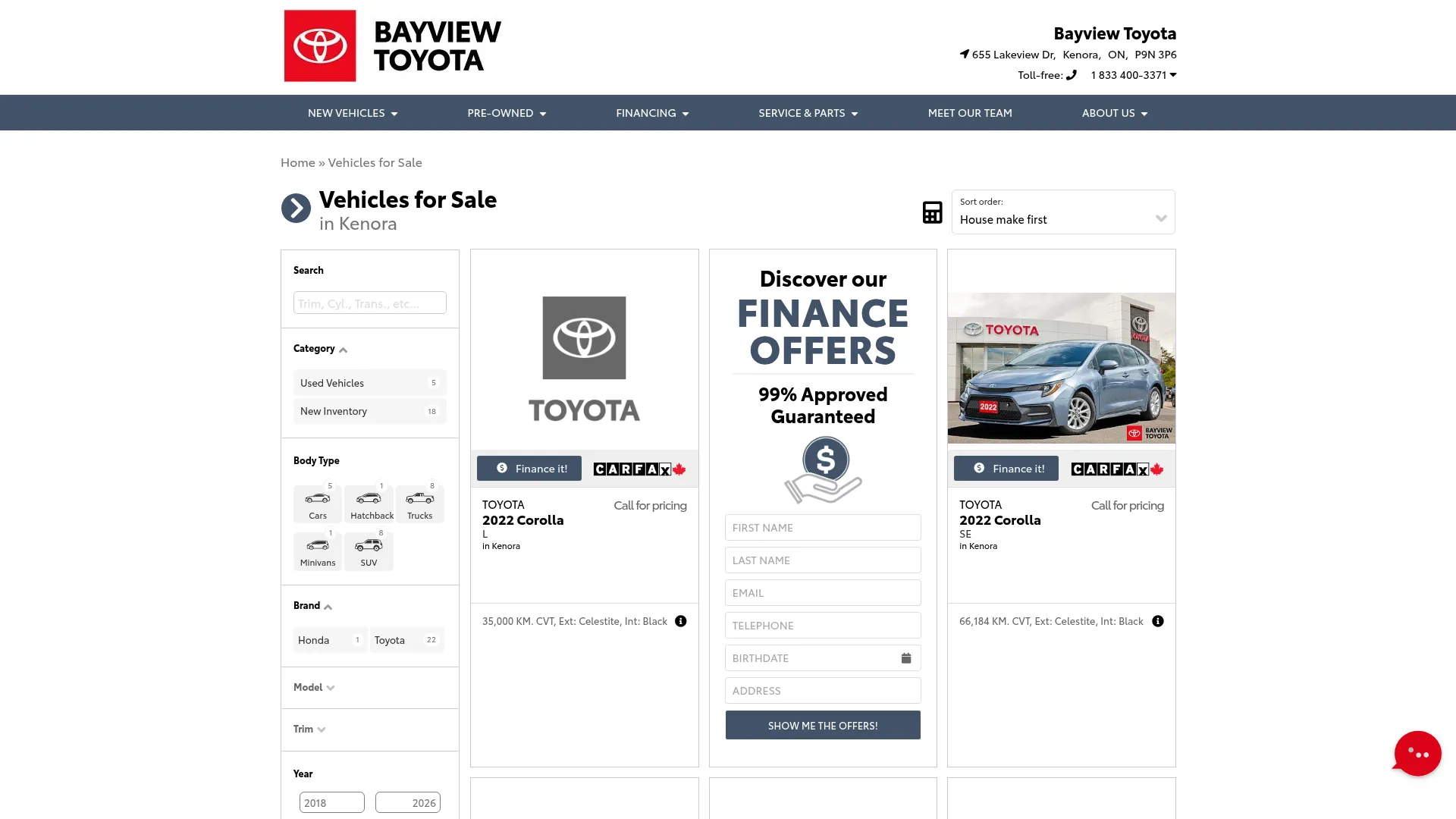 Bayview Toyota website