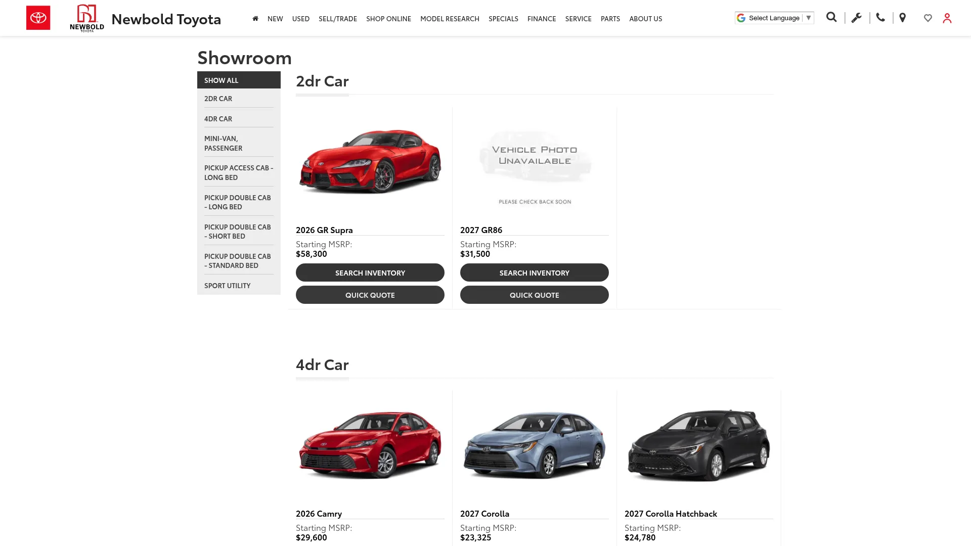 Newbold Toyota website
