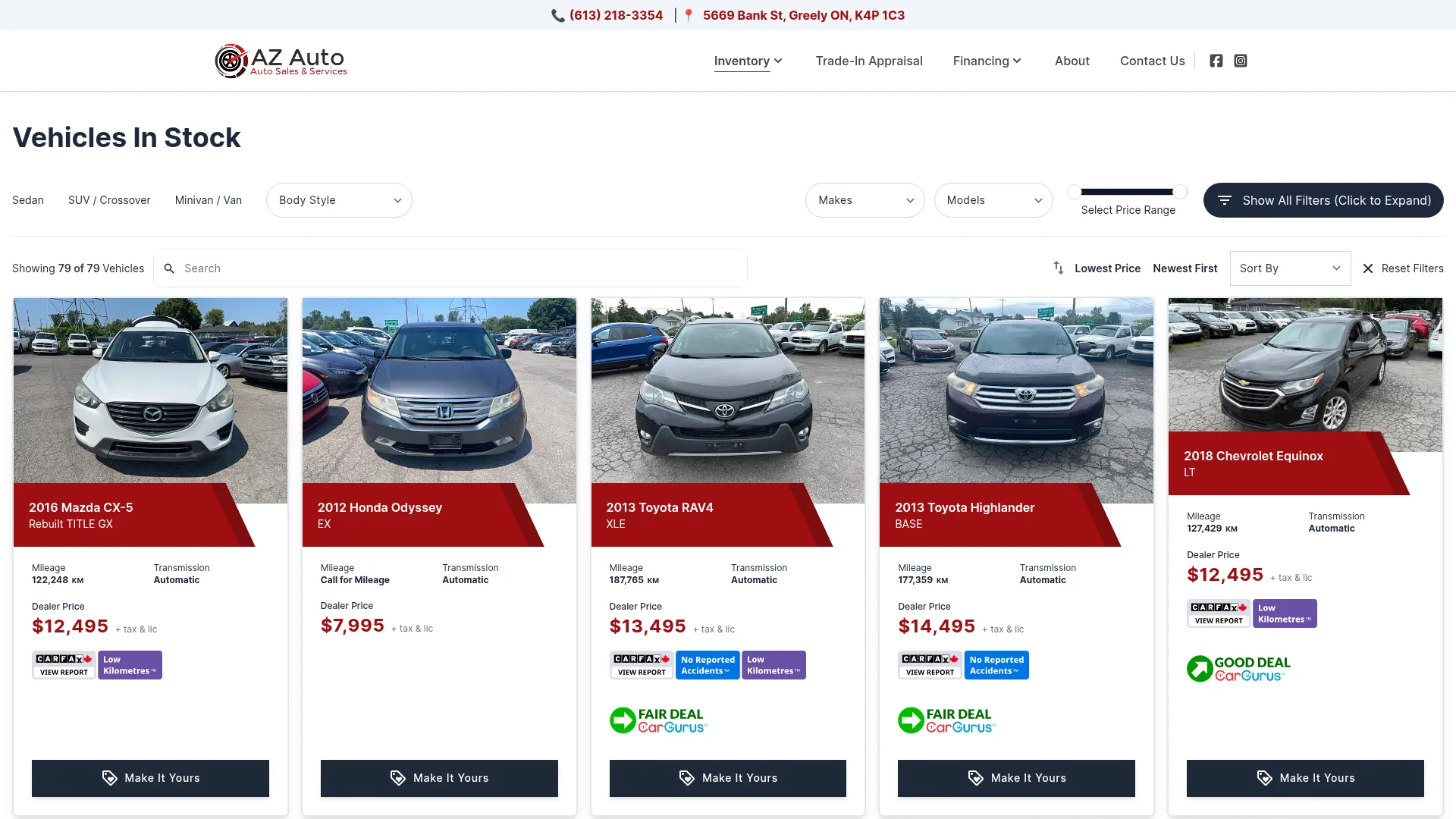 AZ Auto Sales and Services website