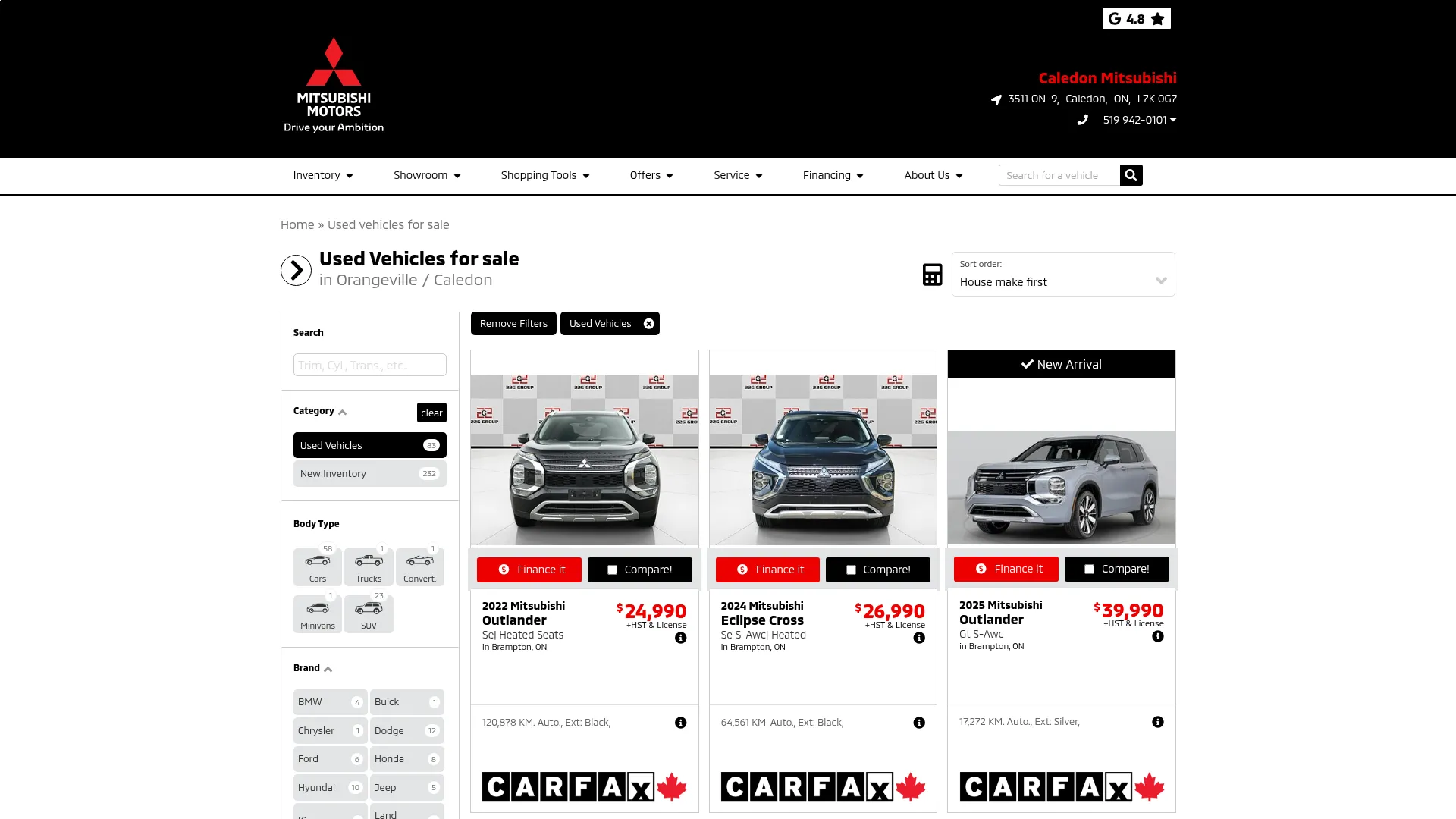 Caledon Mitsubishi website