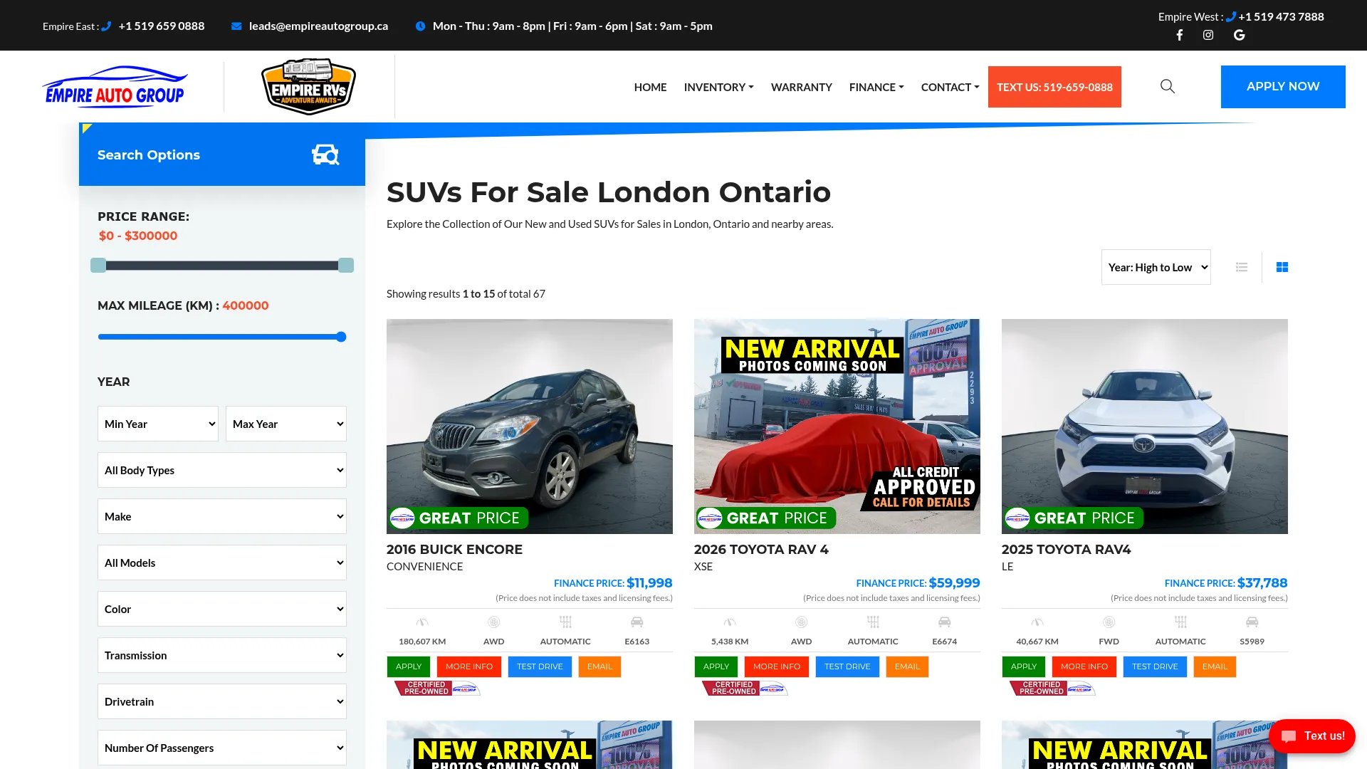 Empire Auto Group website