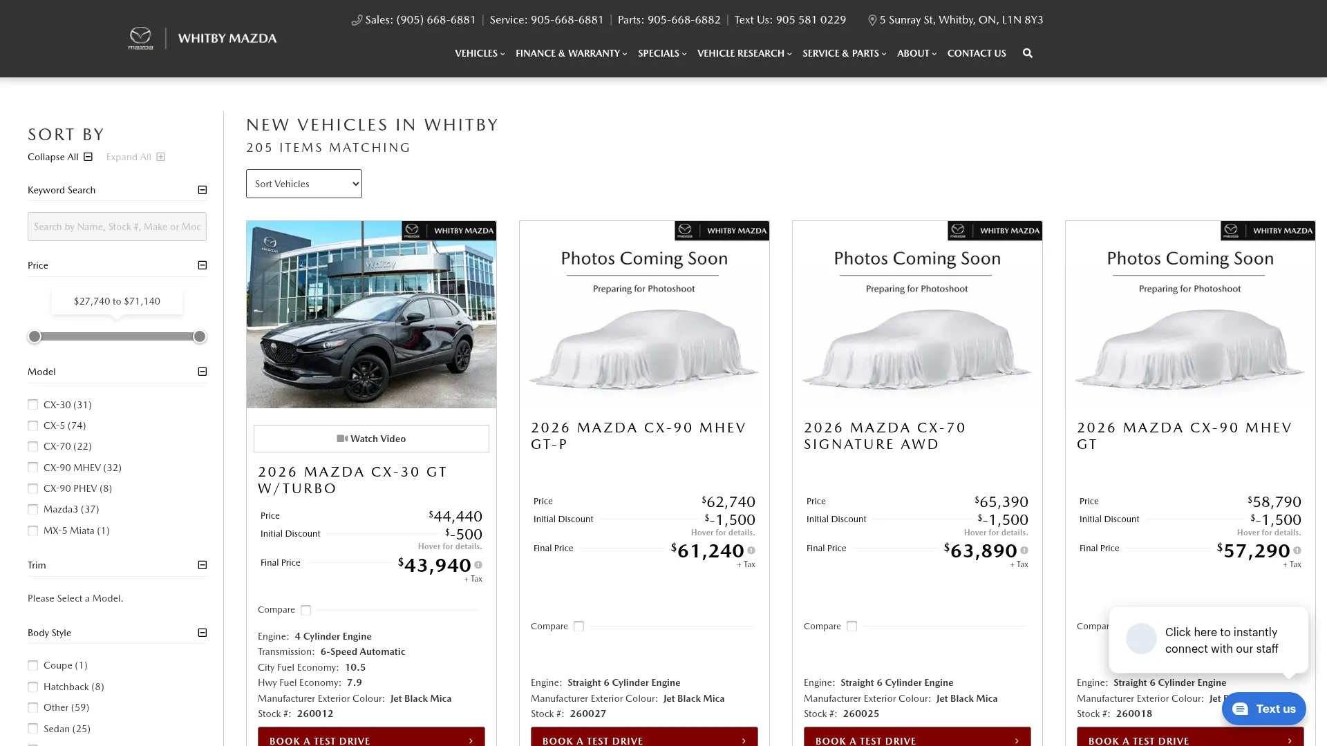 WHITBY MAZDA website