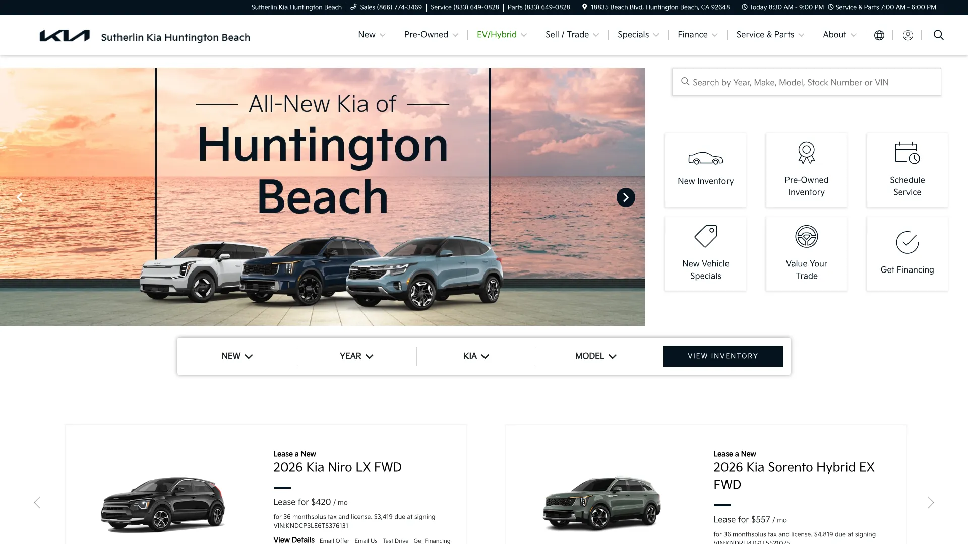 Sutherlin Kia Huntington Beach website