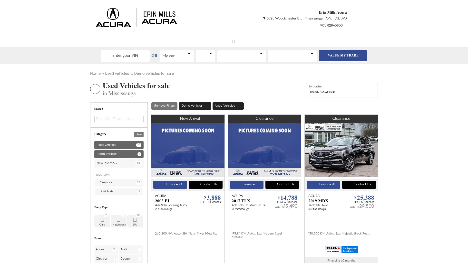 Erin Mills Acura website