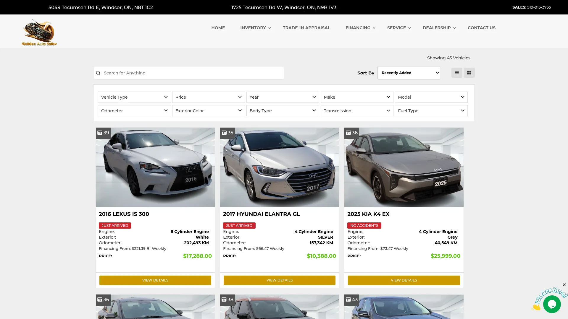 Golden Auto Sales website