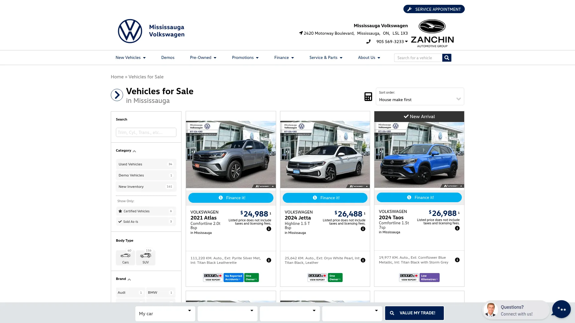 Mississauga Volkswagen website