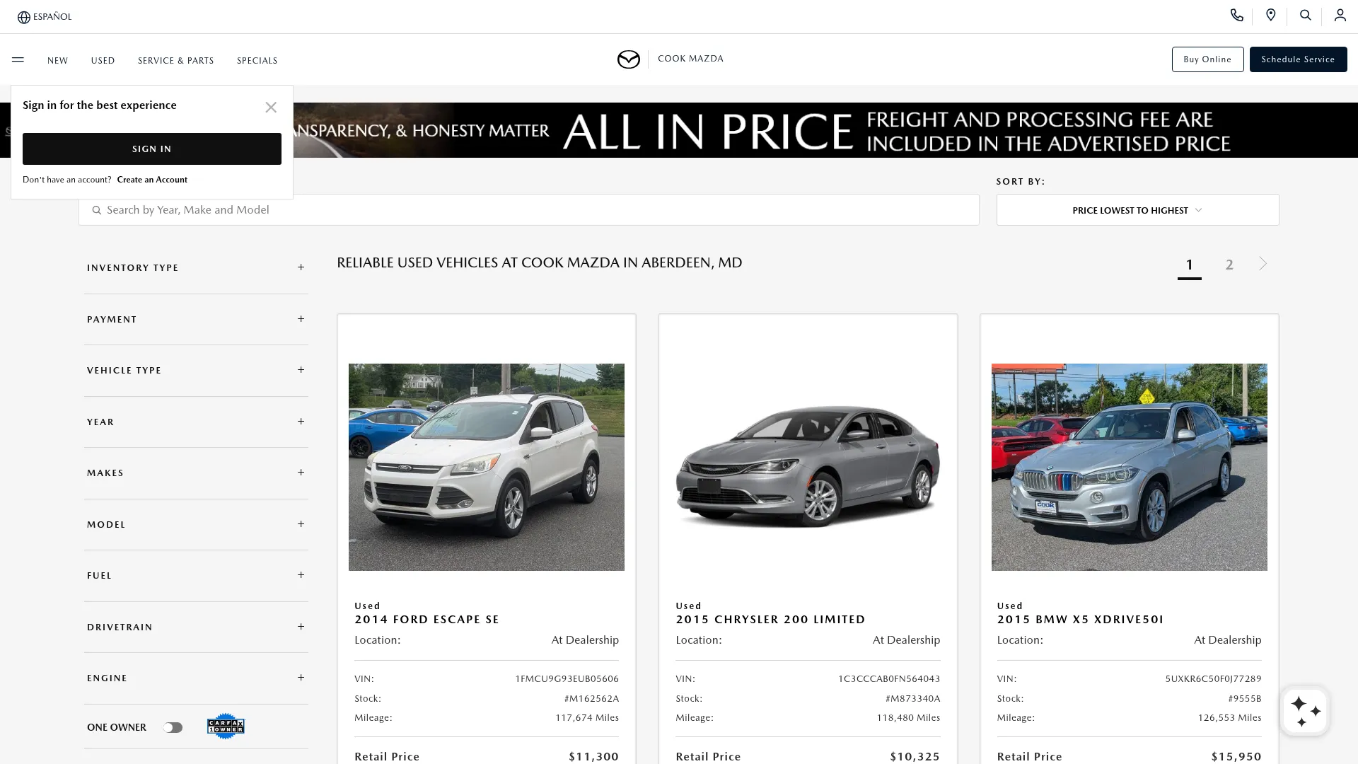 Cook Mazda website
