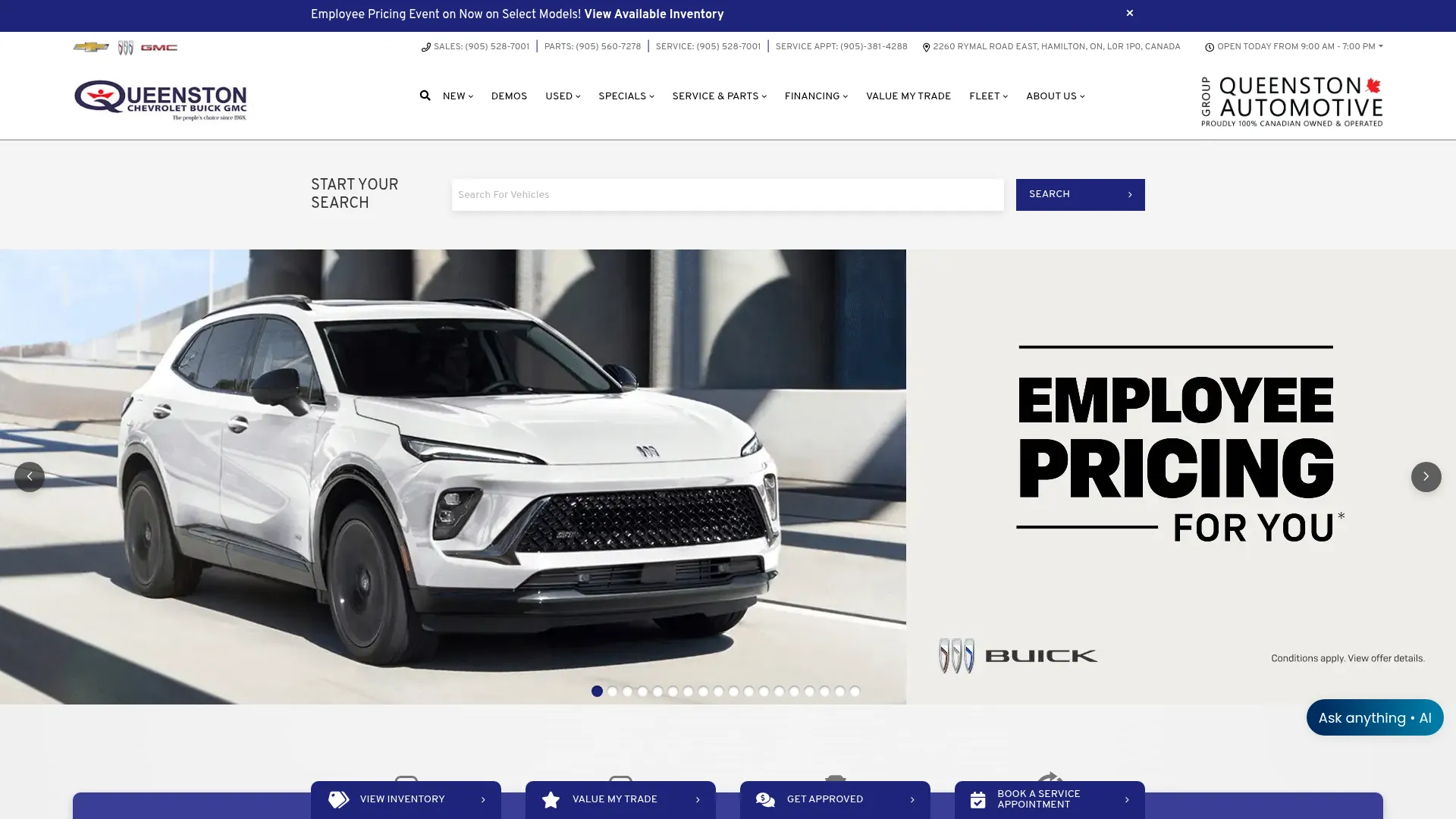 Queenston Chevrolet, Buick, and GMC website