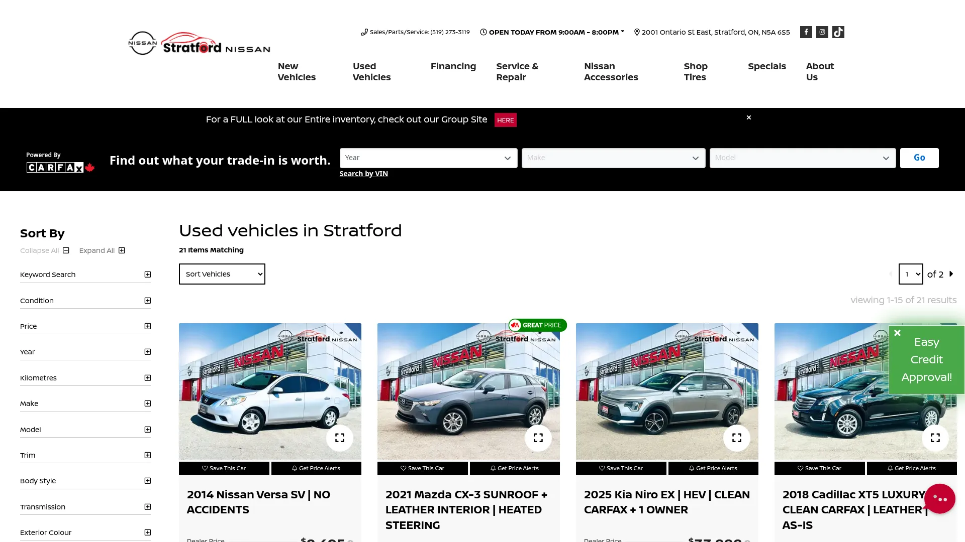 Stratford Nissan website