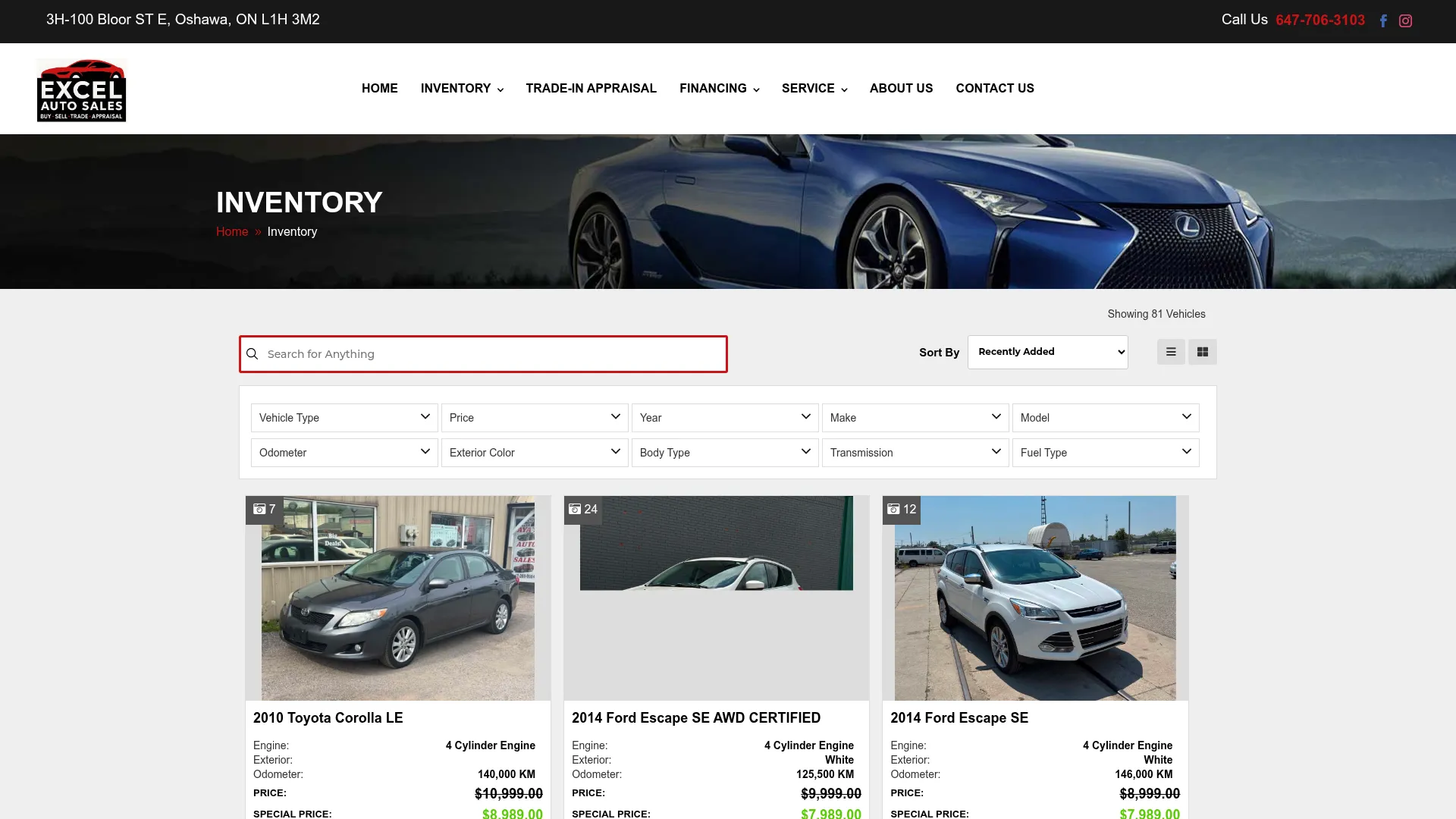 Excel Auto Sales website