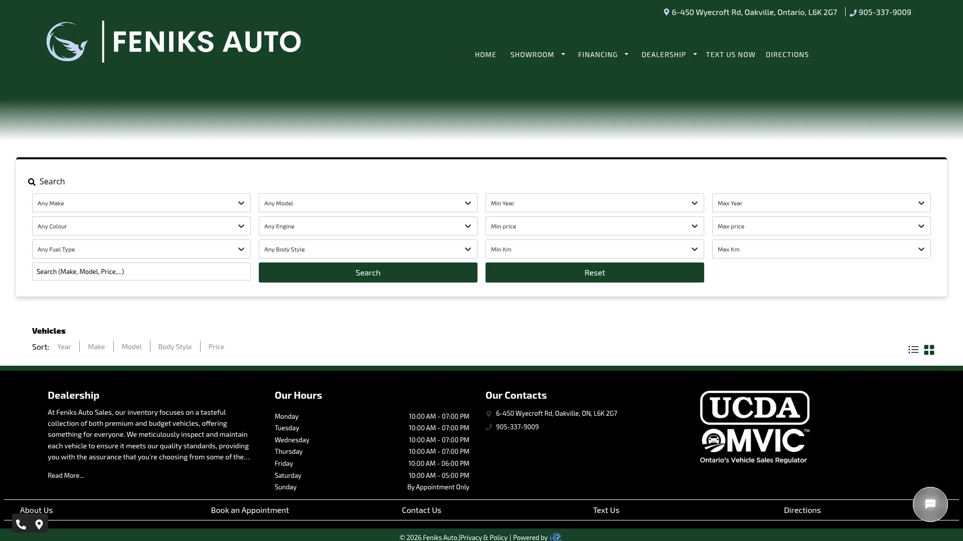 feniksauto.ca website