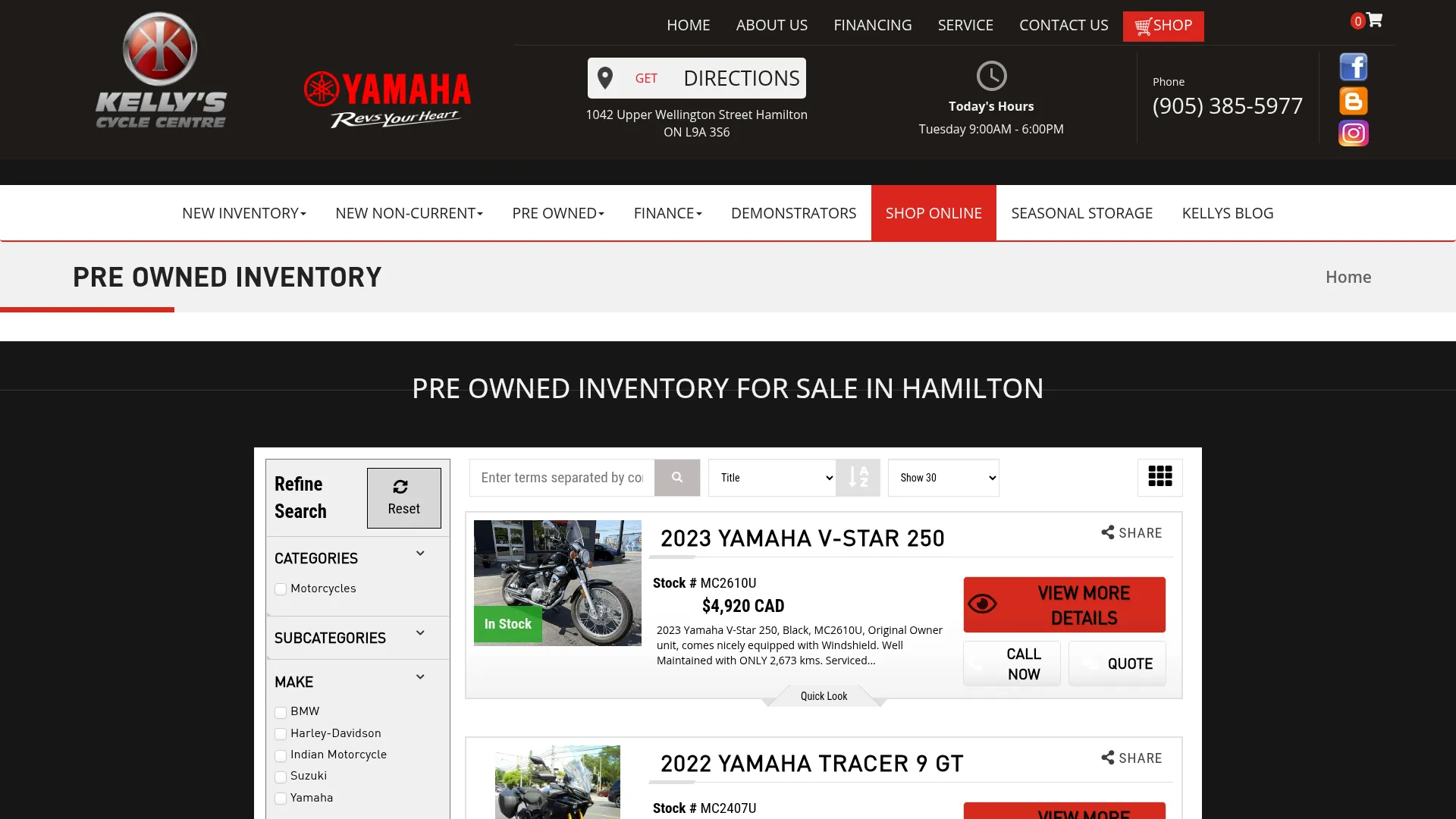 kellyscyclecenter.com website