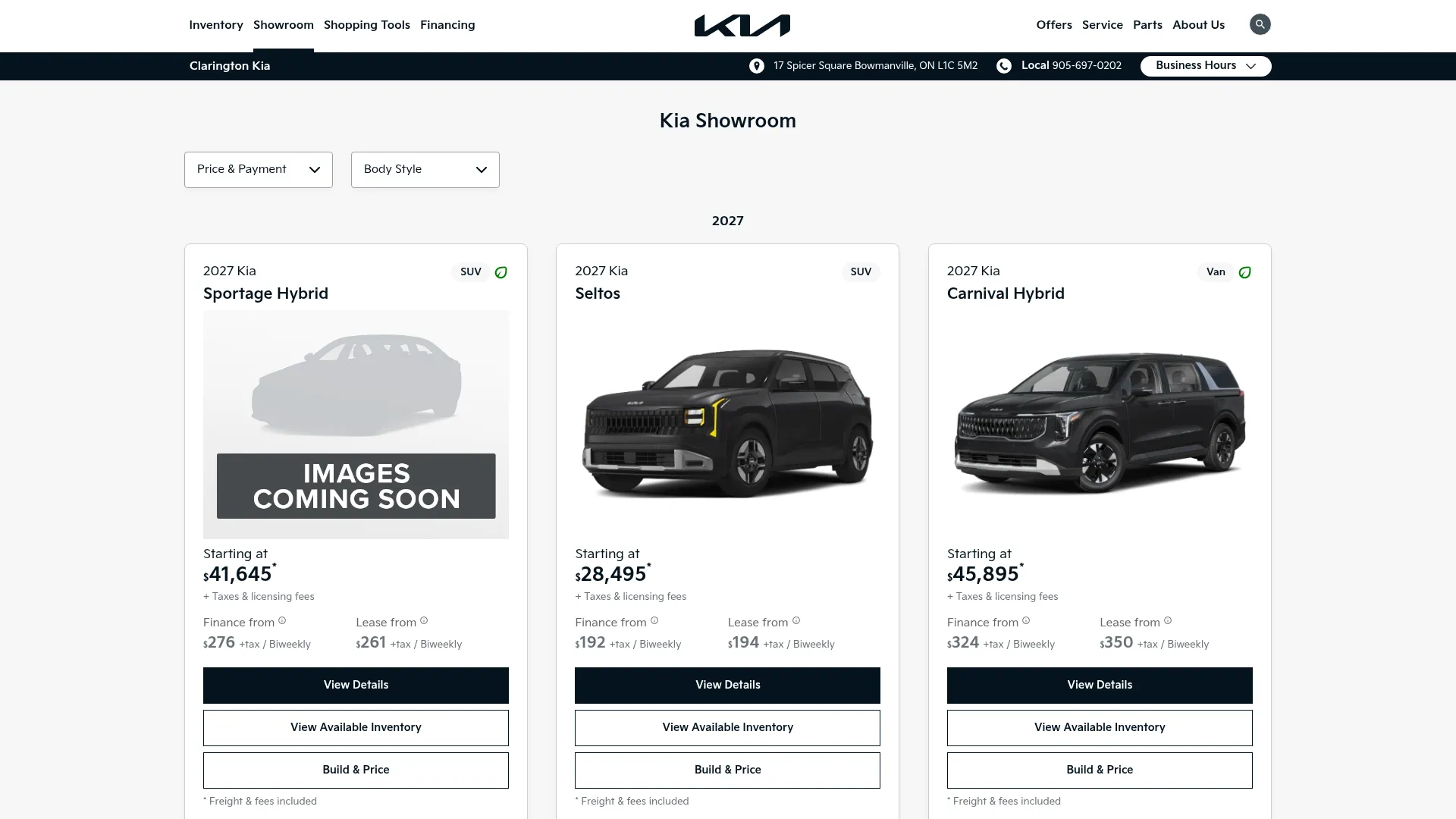 Clarington Kia website