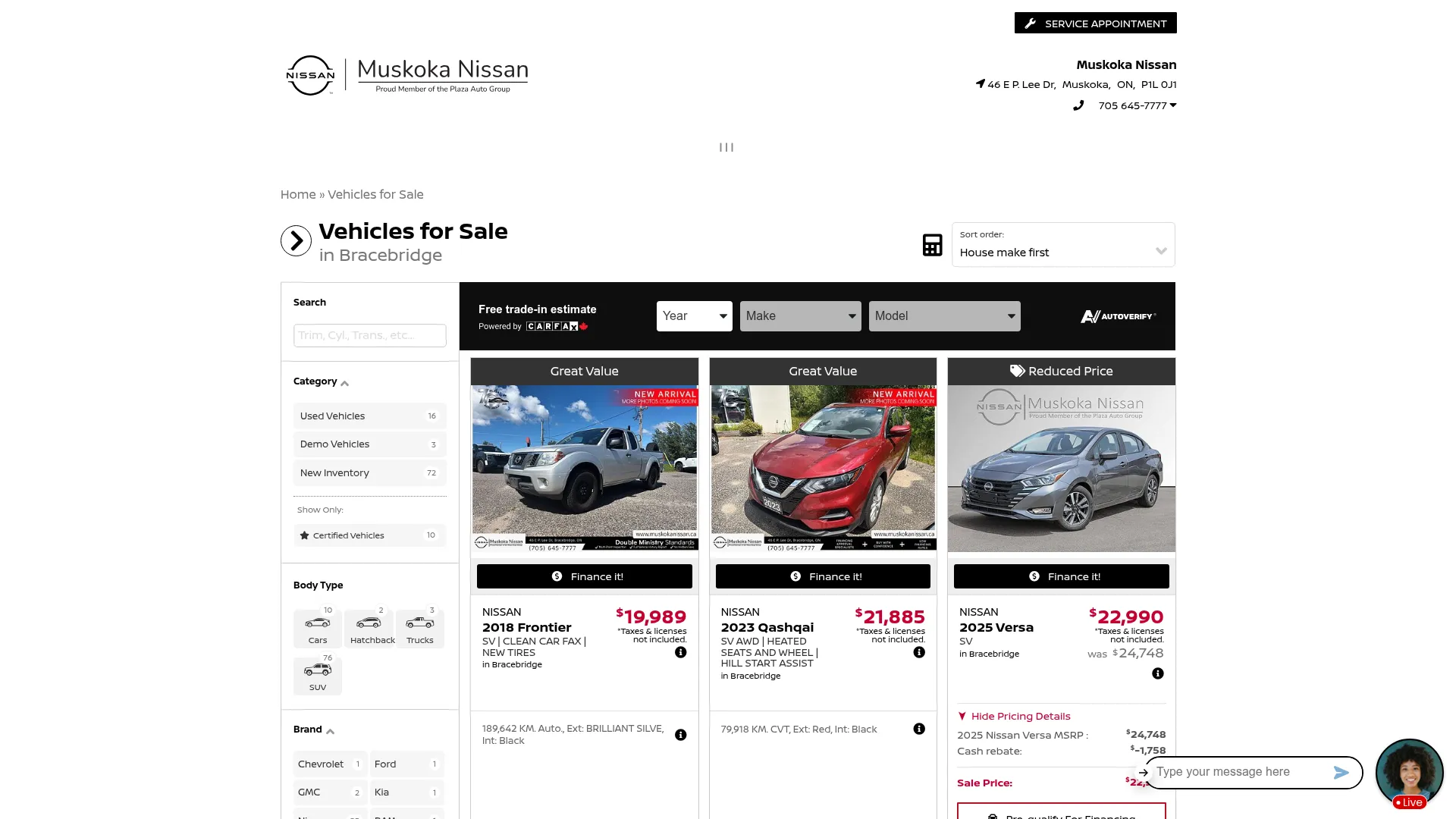 Muskoka Nissan website