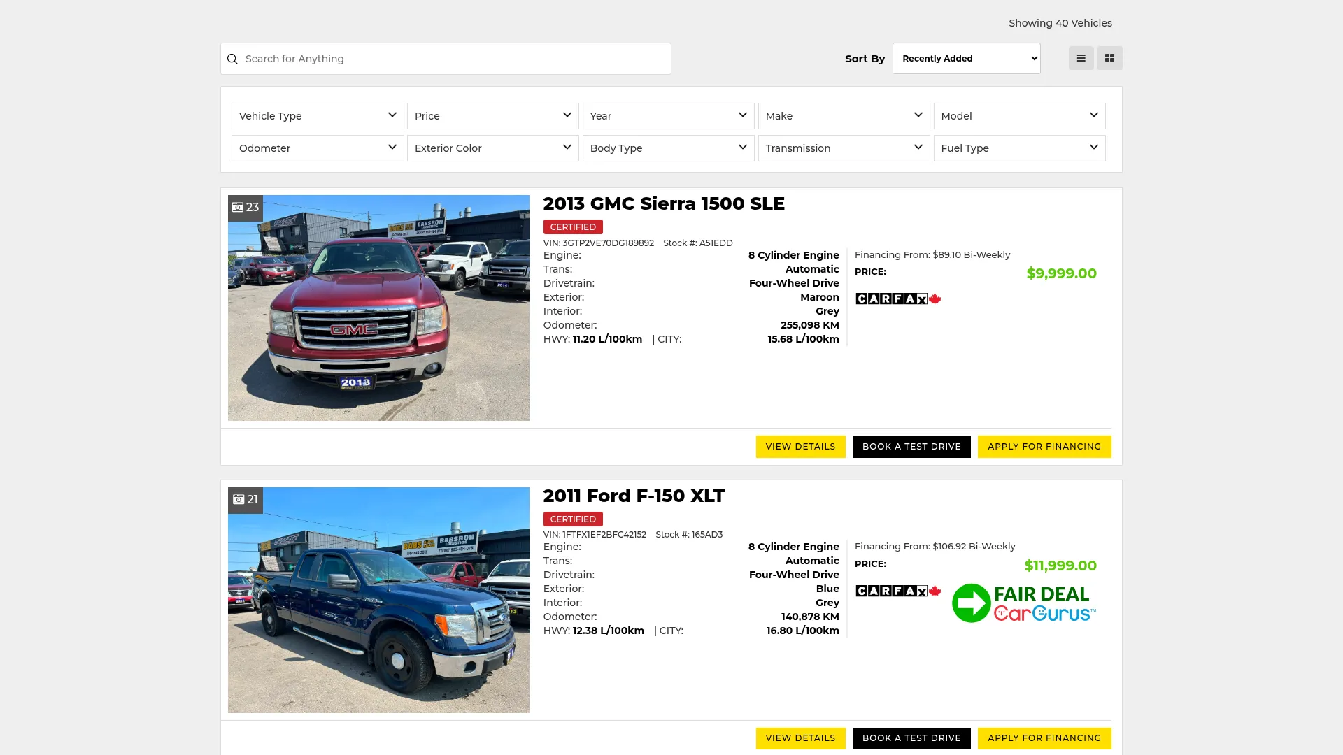 Babs Auto Sales website