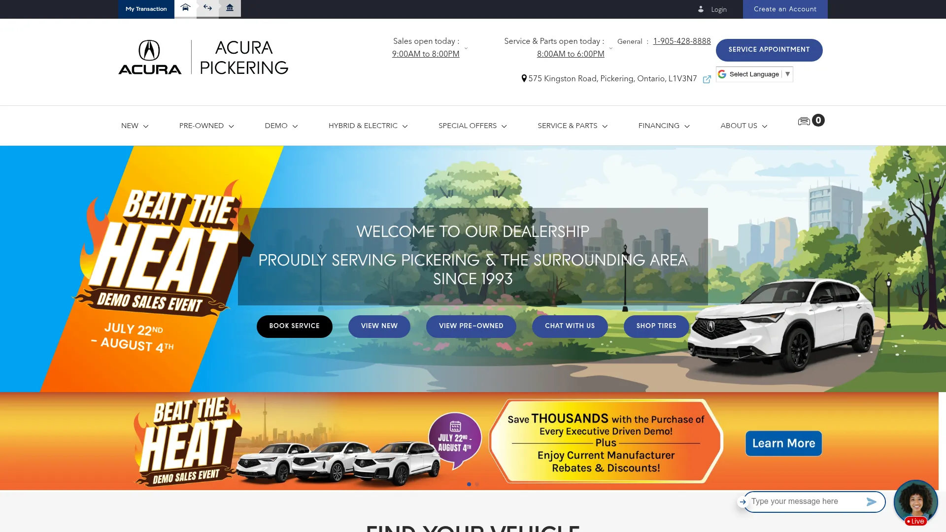 Acura Pickering website
