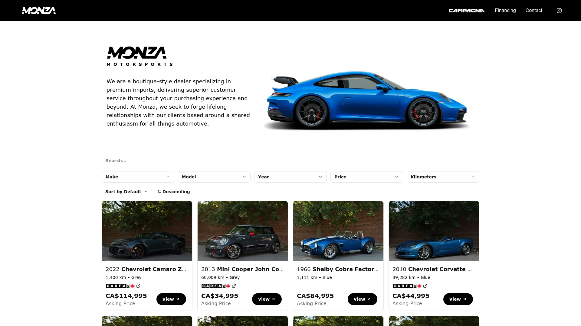 monzamotors.ca website